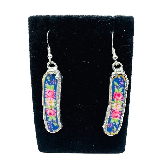 Broken China 925 Earrings From Rare Bavaria Tirschenreuth Franklin 4177 Plate - Picture 9 of 16